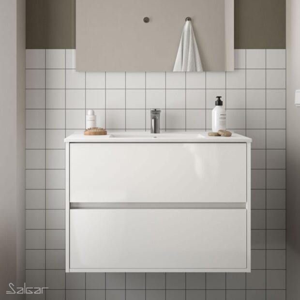 Vanity unit NOJA 900 WHITE GLOSS LACQUERED + Basin