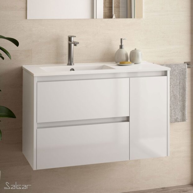 Vanity unit NOJA 855 WHITE GLOSS LACQUERED + Basin