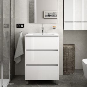 Vanity unit ARENYS 600 WHITE GLOSS LACQUERED + Basin