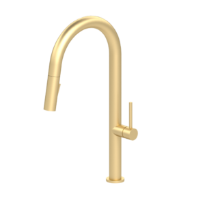 Robinet de cuisine Amador monocommande à douchette 2 fonctions et rétractables fini or brossé